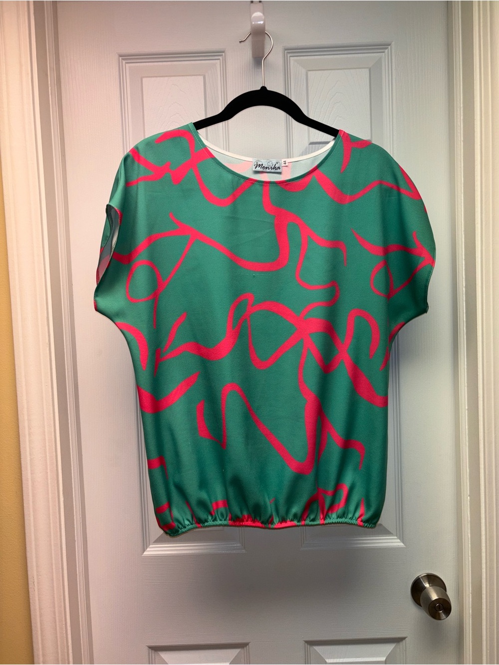 Monika Women’s Green & Hot Pink Abstract Print Blouse – Size 44